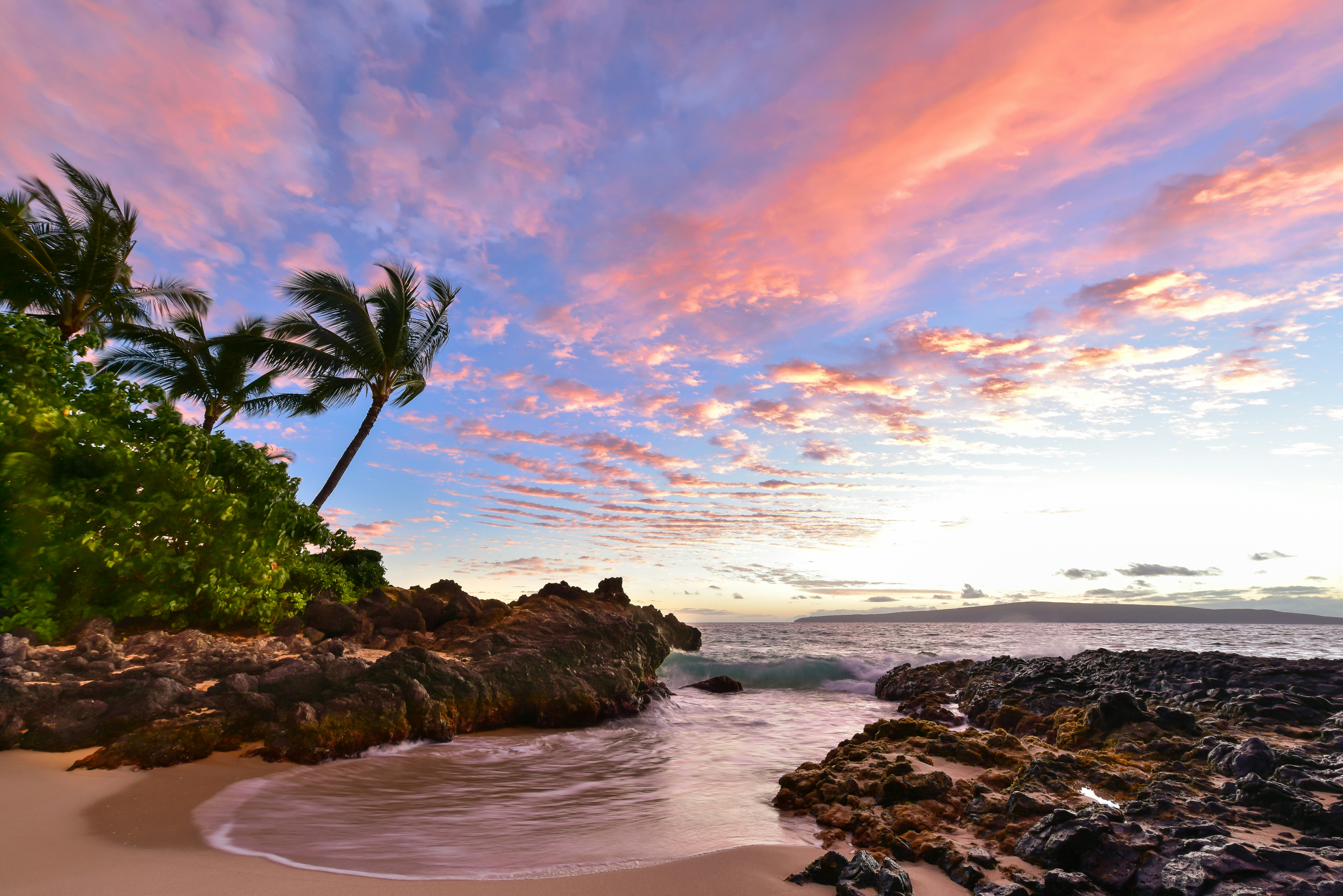 Hawaiian coast at sunset